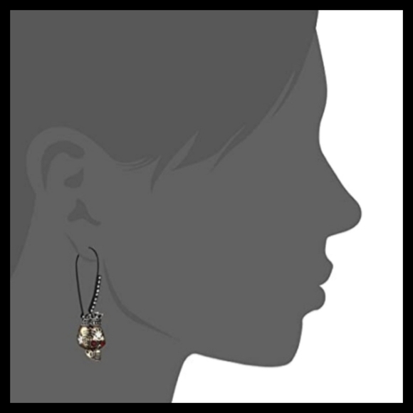 Betsey Johnson Skull Shepherd Hoop Drop Earrings - Picture 11 of 11